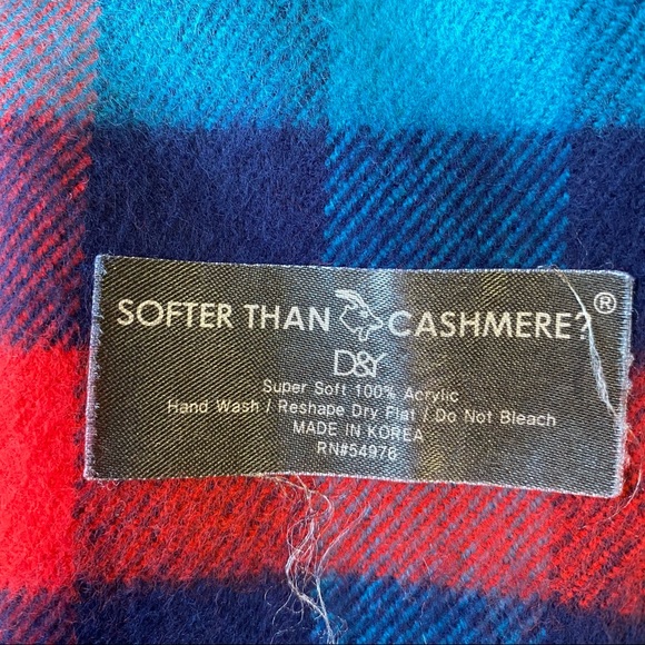 D&Y Unisex Classic Softer Than Cashmere Buffalo Plaid Fringe End Scarf Blue Red - Picture 6 of 6